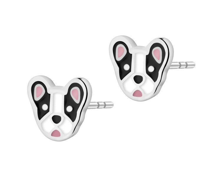 Stříbrné náušnice se smaltem - psi