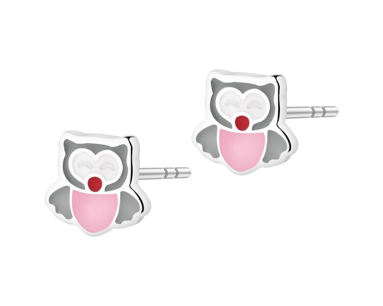 Kolczyki srebrne z emalią - sowy