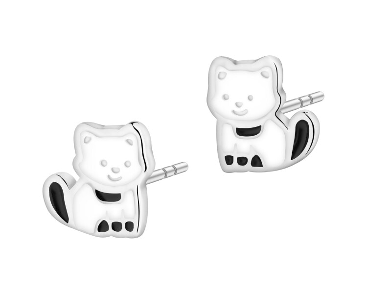 Kolczyki srebrne z emalią - koty