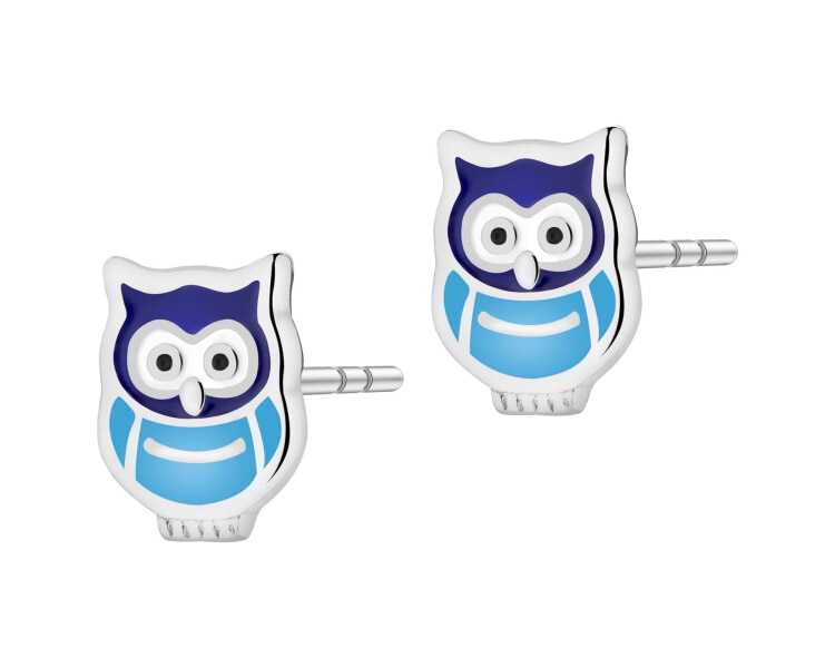 Stříbrné náušnice se smaltem - sovy