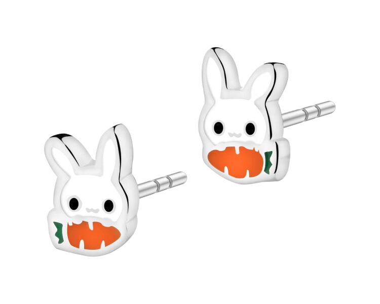 Stříbrné náušnice se smaltem - zajíčci, mrkve