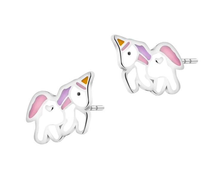 Kolczyki srebrne z emalią - jednorożce