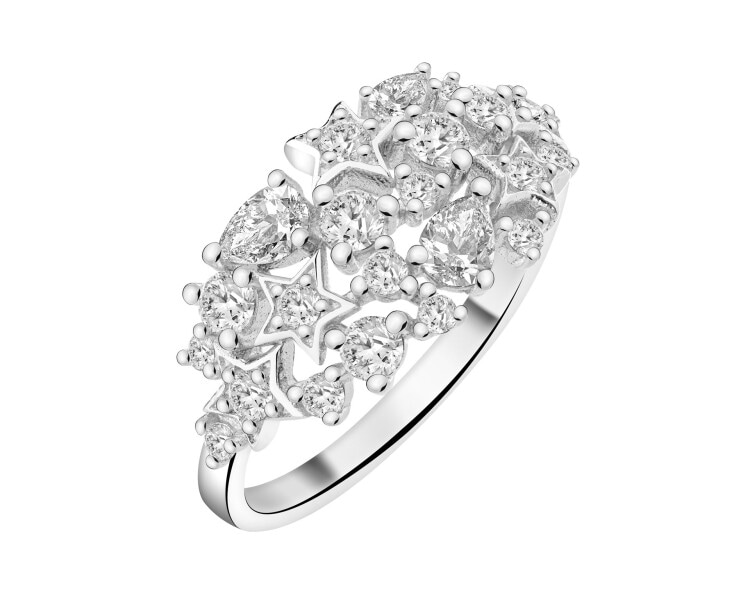 Pierścionek srebrny z cyrkoniami - gwiazdy