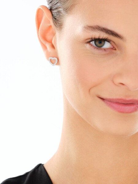 Srebrne kolczyki i zawieszka z cyrkoniami, łańcuszek - komplet - serca