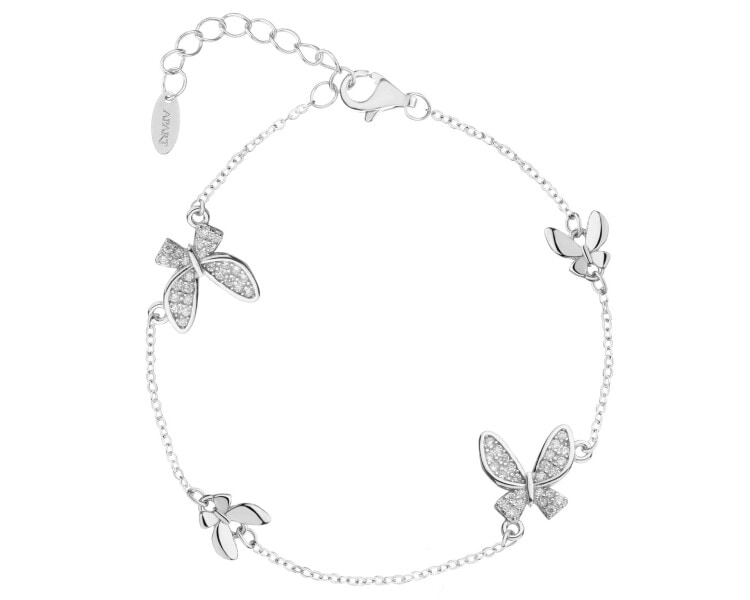 Stříbrný náramek se zirkony - motýli