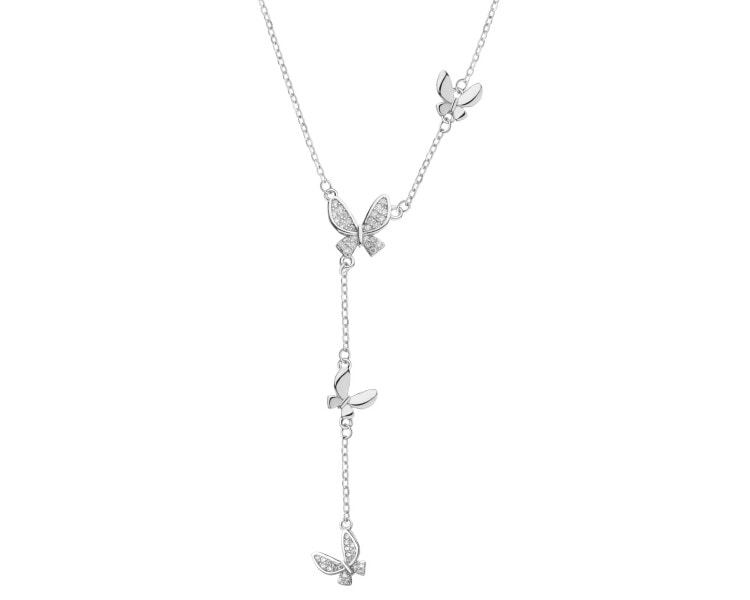 Stříbrný náhrdelník se zirkony - motýli