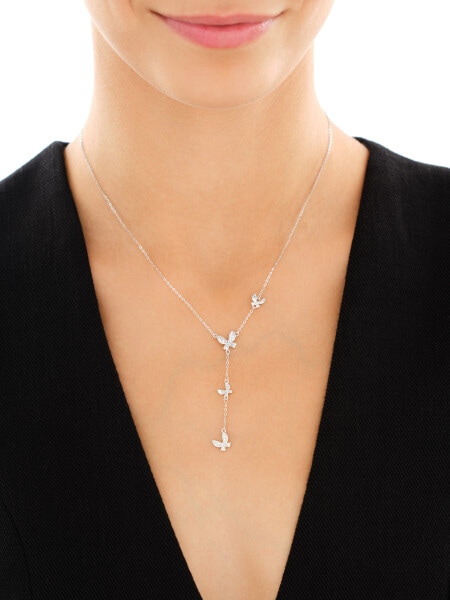 Stříbrný náhrdelník se zirkony - motýli