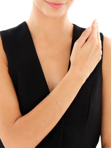 Stříbrný náramek se zirkony - kříže