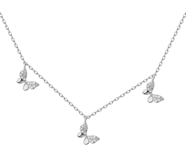 Stříbrný náhrdelník se zirkony - motýli