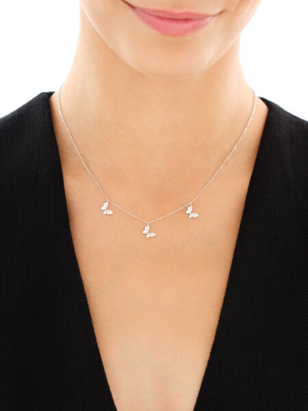 Stříbrný náhrdelník se zirkony - motýli