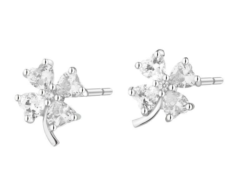 Kolczyki srebrne z cyrkoniami - koniczyna