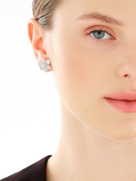 Kolczyki srebrne z cyrkoniami - kwiaty