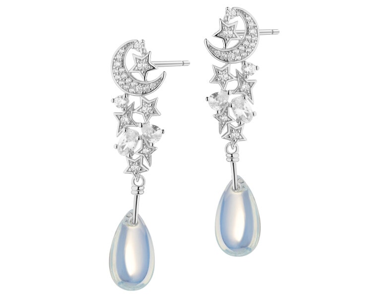 Rhodium Plated Silver Dangling Earring with Cubic Zirconia