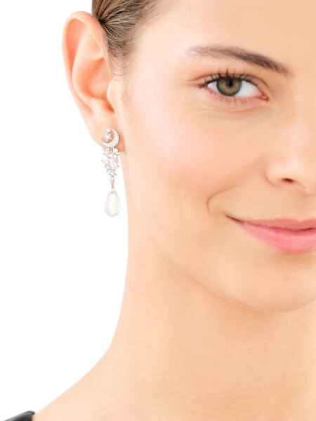 Rhodium Plated Silver Dangling Earring with Cubic Zirconia