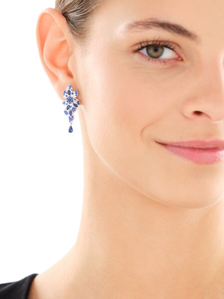 Kolczyki srebrne z cyrkoniami - kwiaty, liście