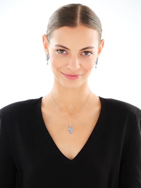 Kolczyki srebrne z cyrkoniami - kwiaty, liście