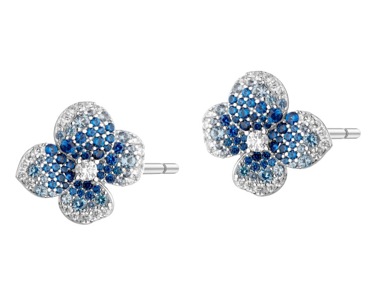 Stříbrné náušnice se zirkony - květy