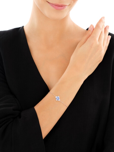 Bransoletka srebrna z cyrkoniami - kwiat