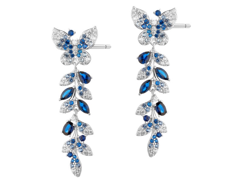 Stříbrné náušnice se zirkony - motýli, listy