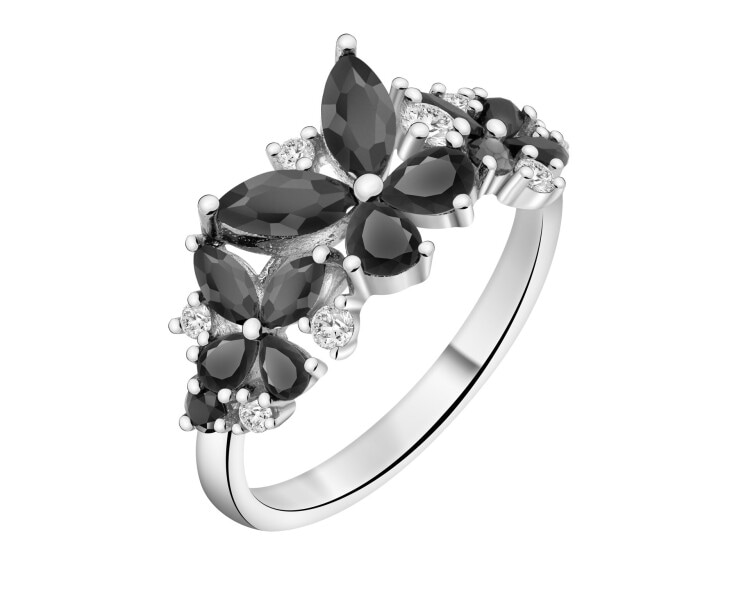 Pierścionek srebrny z cyrkoniami - motyle