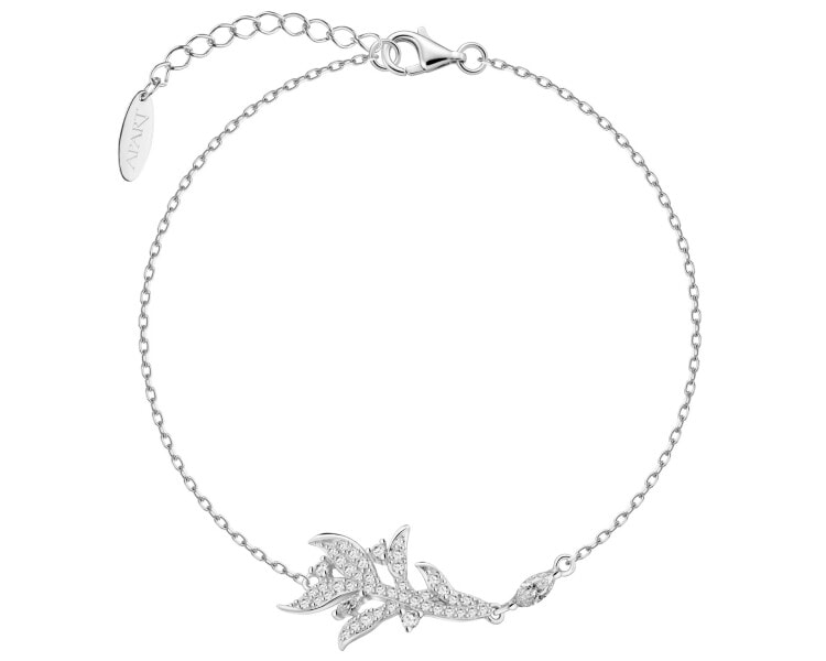 Bransoletka srebrna z cyrkoniami - liście