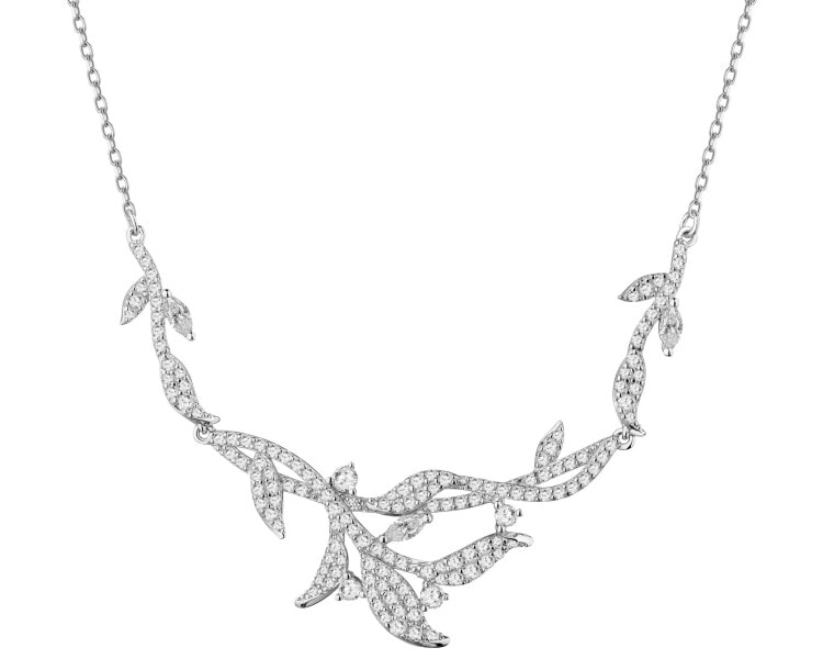 Naszyjnik srebrny z cyrkoniami - liście