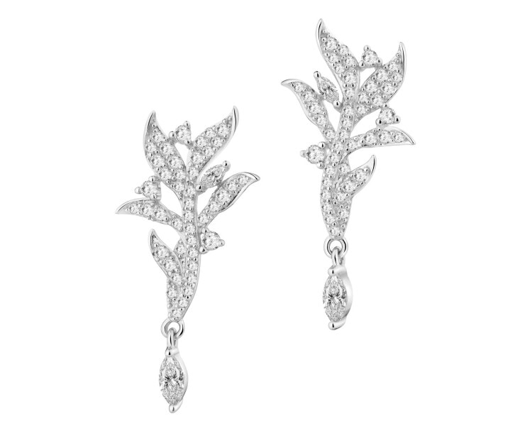 Stříbrné náušnice se zirkony - listy
