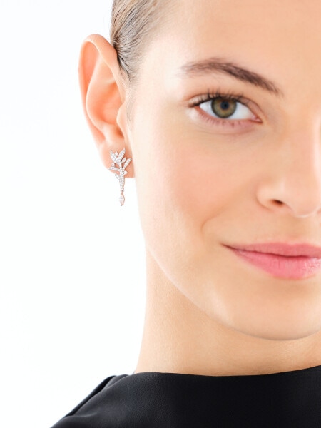 Stříbrné náušnice se zirkony - listy