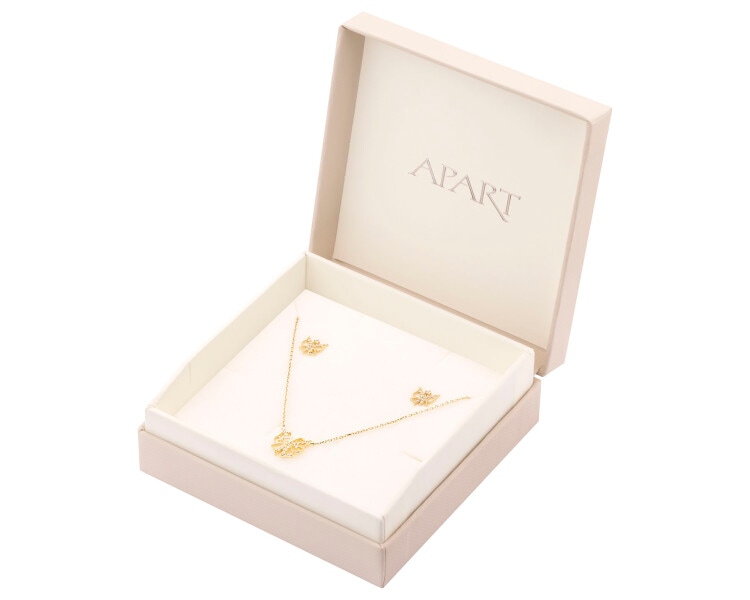 Złote kolczyki i naszyjnik z cyrkoniami - komplet - motyle