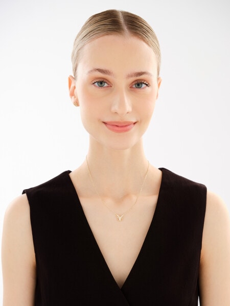 Złote kolczyki i naszyjnik z cyrkoniami - komplet - motyle