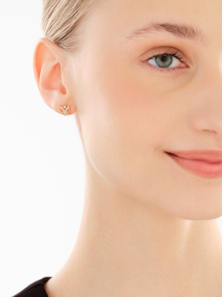 Złote kolczyki i naszyjnik z cyrkoniami - komplet - motyle