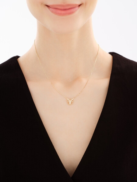 Złote kolczyki i naszyjnik z cyrkoniami - komplet - motyle