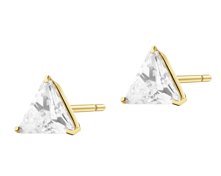 Zlaté náušnice se zirkony - trojúhelníky