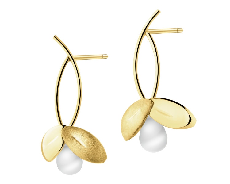 Złote kolczyki z perłami - kwiaty