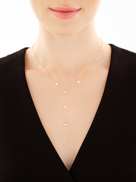 Złoty naszyjnik z perłami - serca