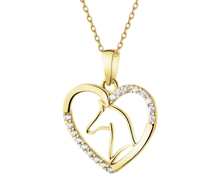 Złota zawieszka z cyrkoniami - serce, koń