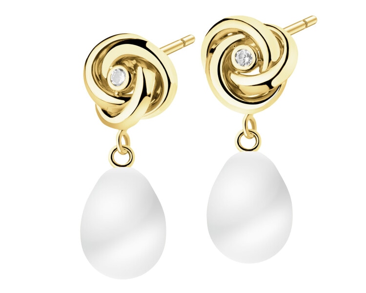Złote kolczyki z perłami i cyrkoniami