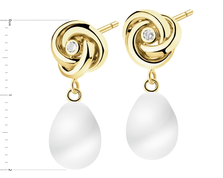 Złote kolczyki z perłami i cyrkoniami