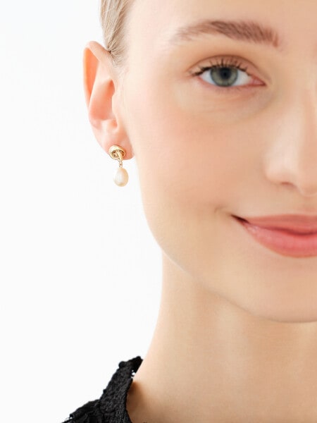 Złote kolczyki z perłami i cyrkoniami