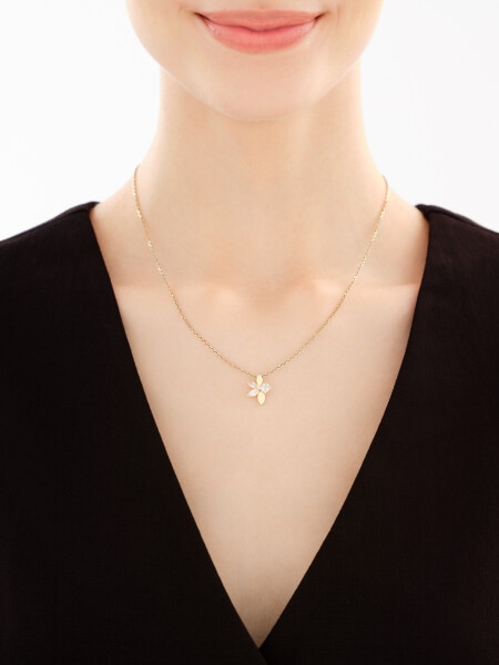 Złote kolczyki i zawieszka z cyrkoniami - komplet - kwiaty