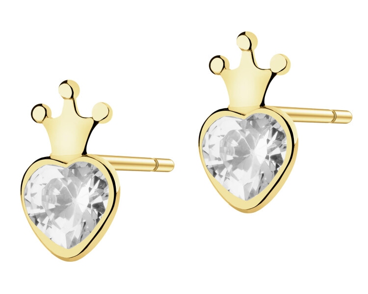 Złote kolczyki z cyrkoniami - serca, korony