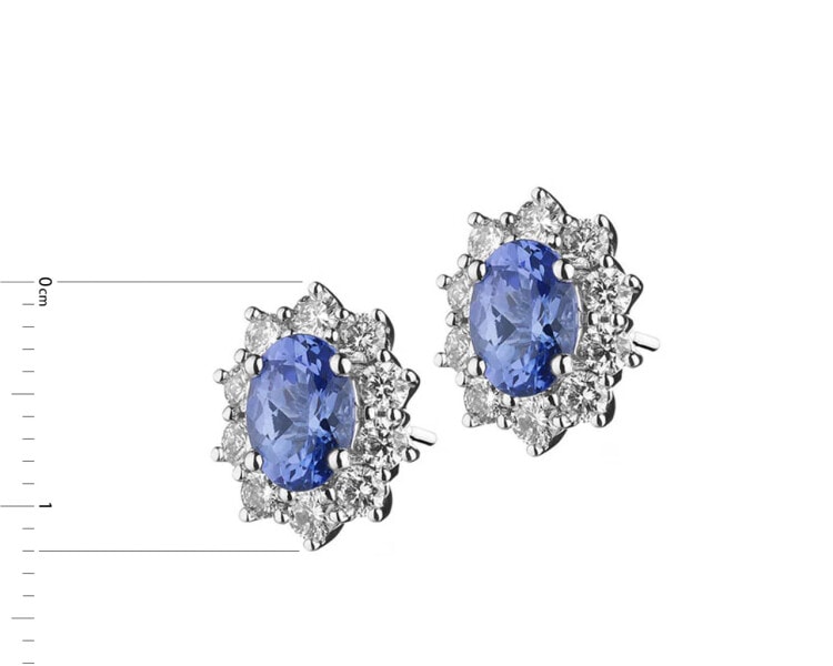 White gold earrings with brilliants and tanzanites - fineness 14 K