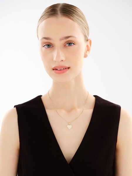 Złote kolczyki i zawieszka z cyrkoniami - komplet - serca