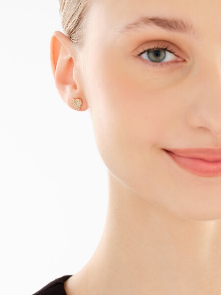 Złote kolczyki i zawieszka z cyrkoniami - komplet - serca