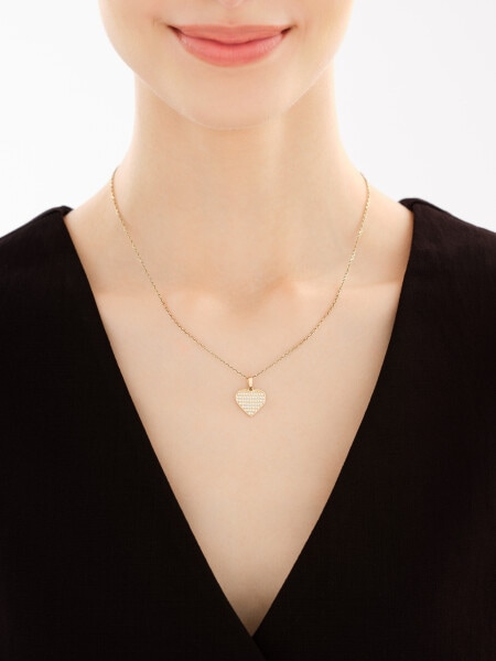 Złote kolczyki i zawieszka z cyrkoniami - komplet - serca