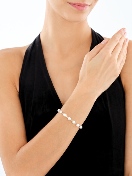 Bransoletka srebrna z perłami - kulki