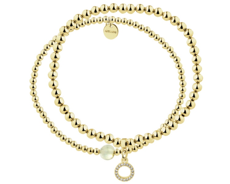 Bransoletka z mosiądzu pozłacana z prehnitami i cyrkoniami - koło