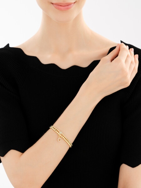 Bransoletka z mosiądzu pozłacana z prehnitami i cyrkoniami - koło