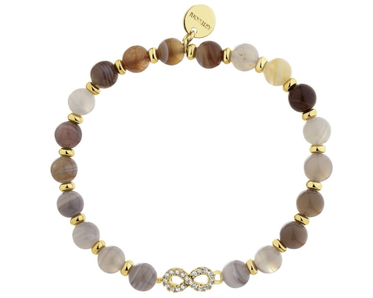 Bransoletka z mosiądzu pozłacana z agatami i cyrkoniami - nieskończoność