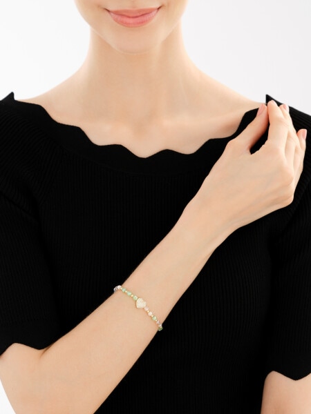 Bransoletka z mosiądzu pozłacana z cyrkoniami i szklanymi detalami - serce